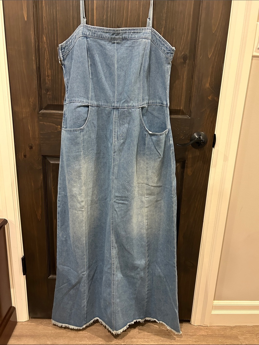 Light Blue Denim Maxi Dress with Pockets - Unbranded